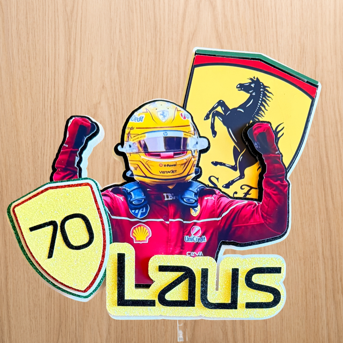 F1 Lewis Hamilton Ferrari Personalised Cake Topper | Custom Name & Age
