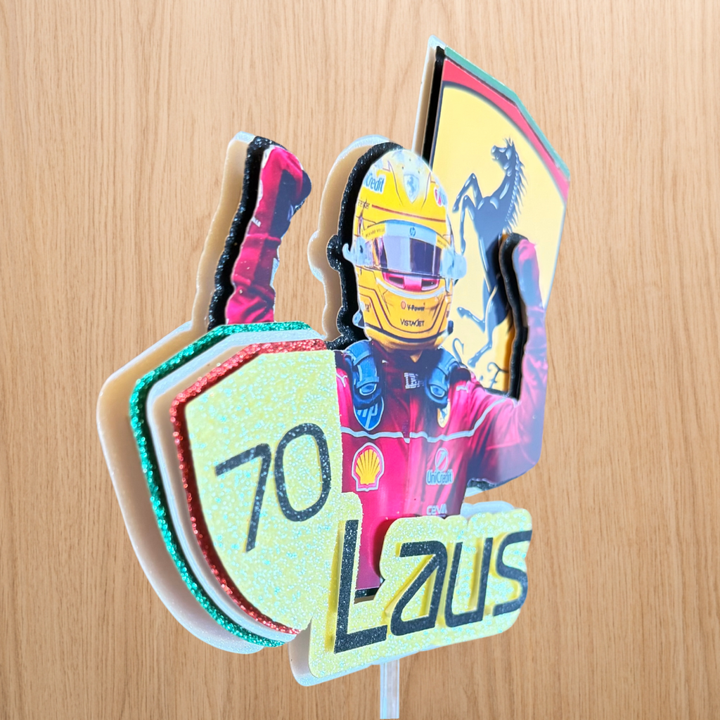F1 Lewis Hamilton Ferrari Personalised Cake Topper | Custom Name & Age