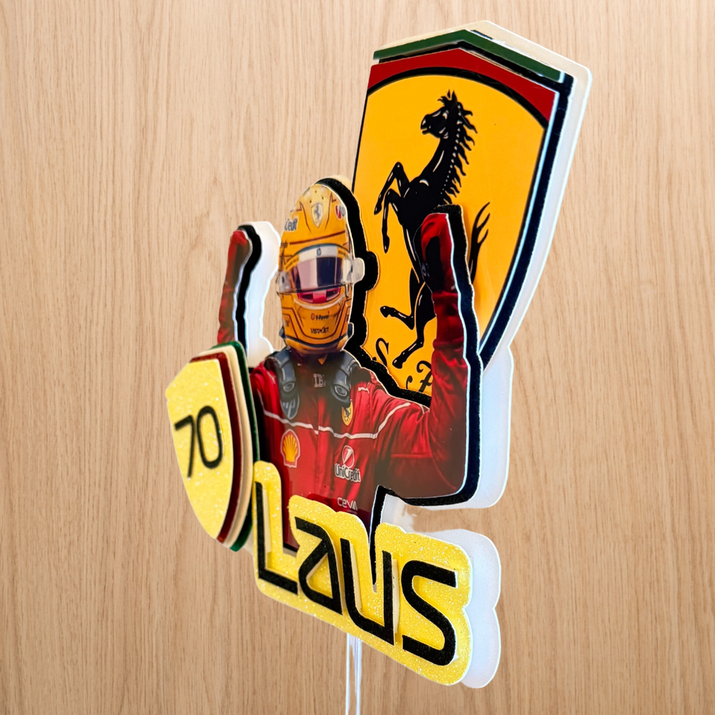 F1 Lewis Hamilton Ferrari Personalised Cake Topper | Custom Name & Age