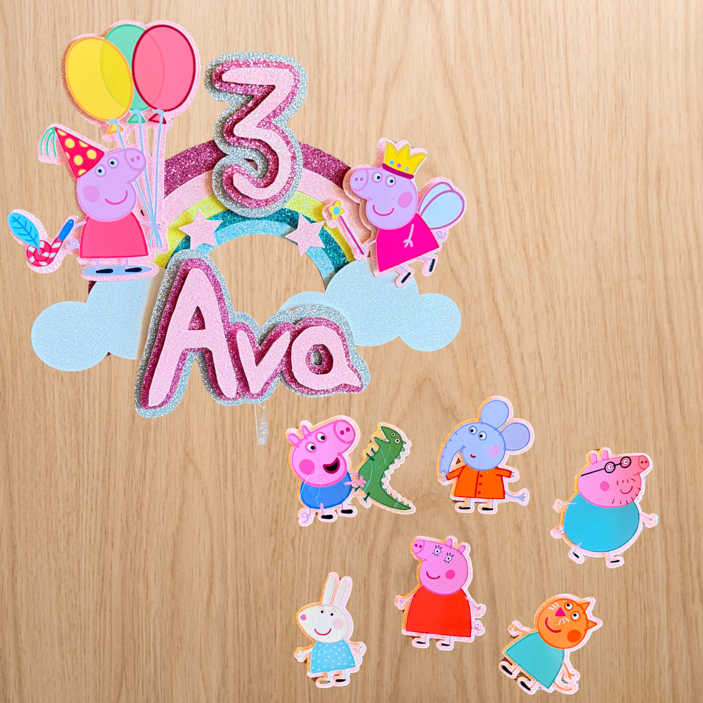 Peppa Pig Cake Topper Set | Custom Name & Age Birthday Decoration