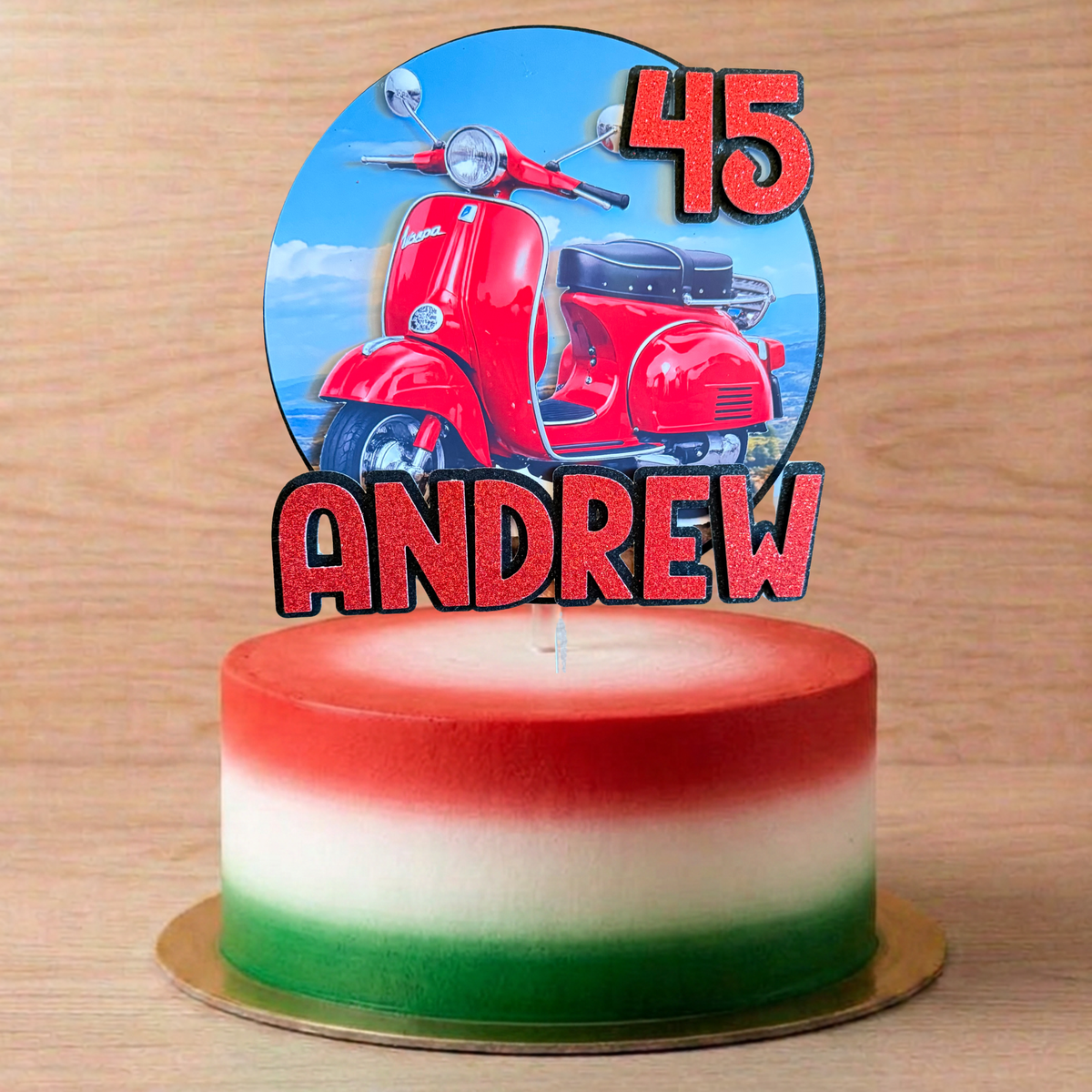 Vespa Scooter Cake Topper | Personalised Name & Age Birthday Topper