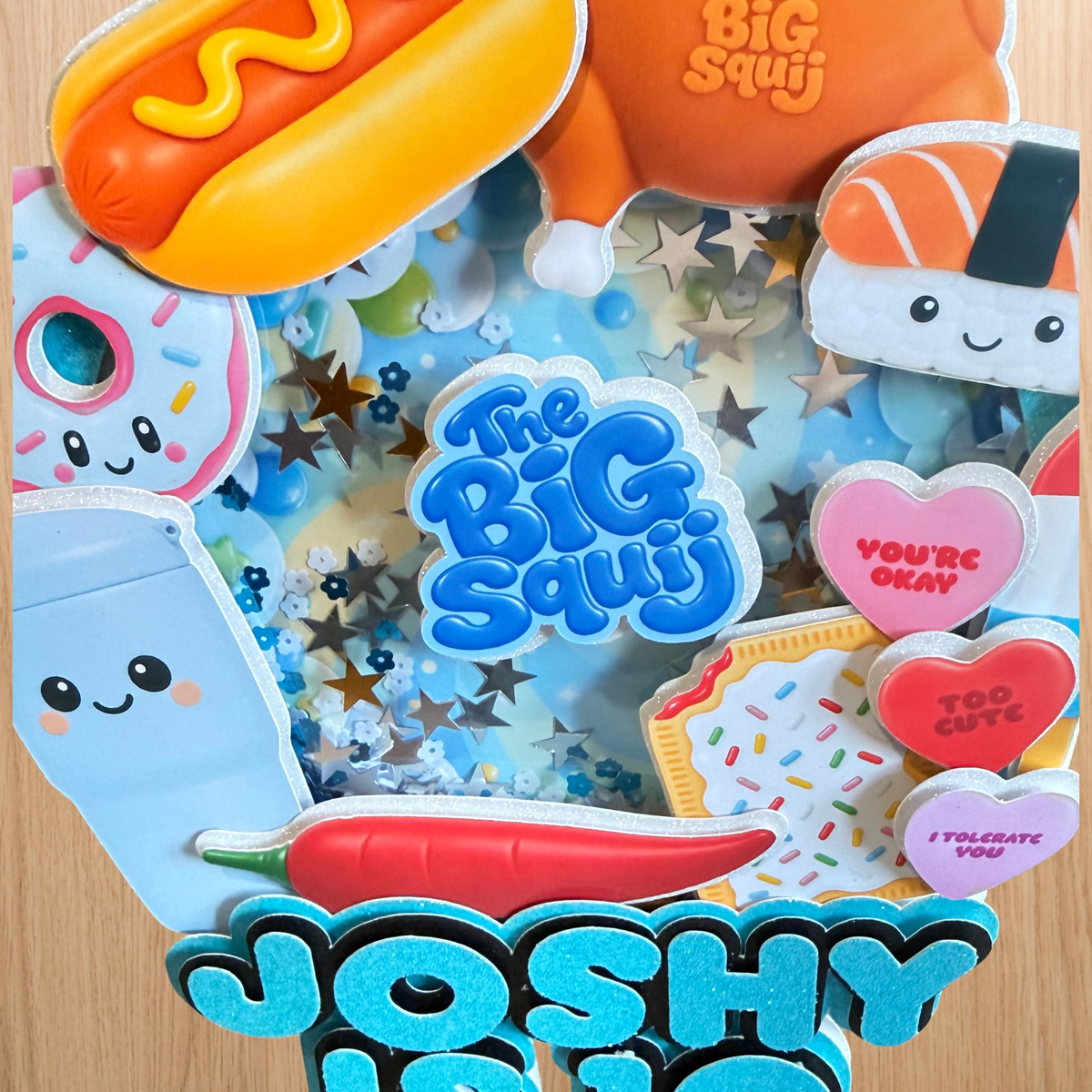The Big Squij Food Shaker Cake Topper | Personalised Name & Age