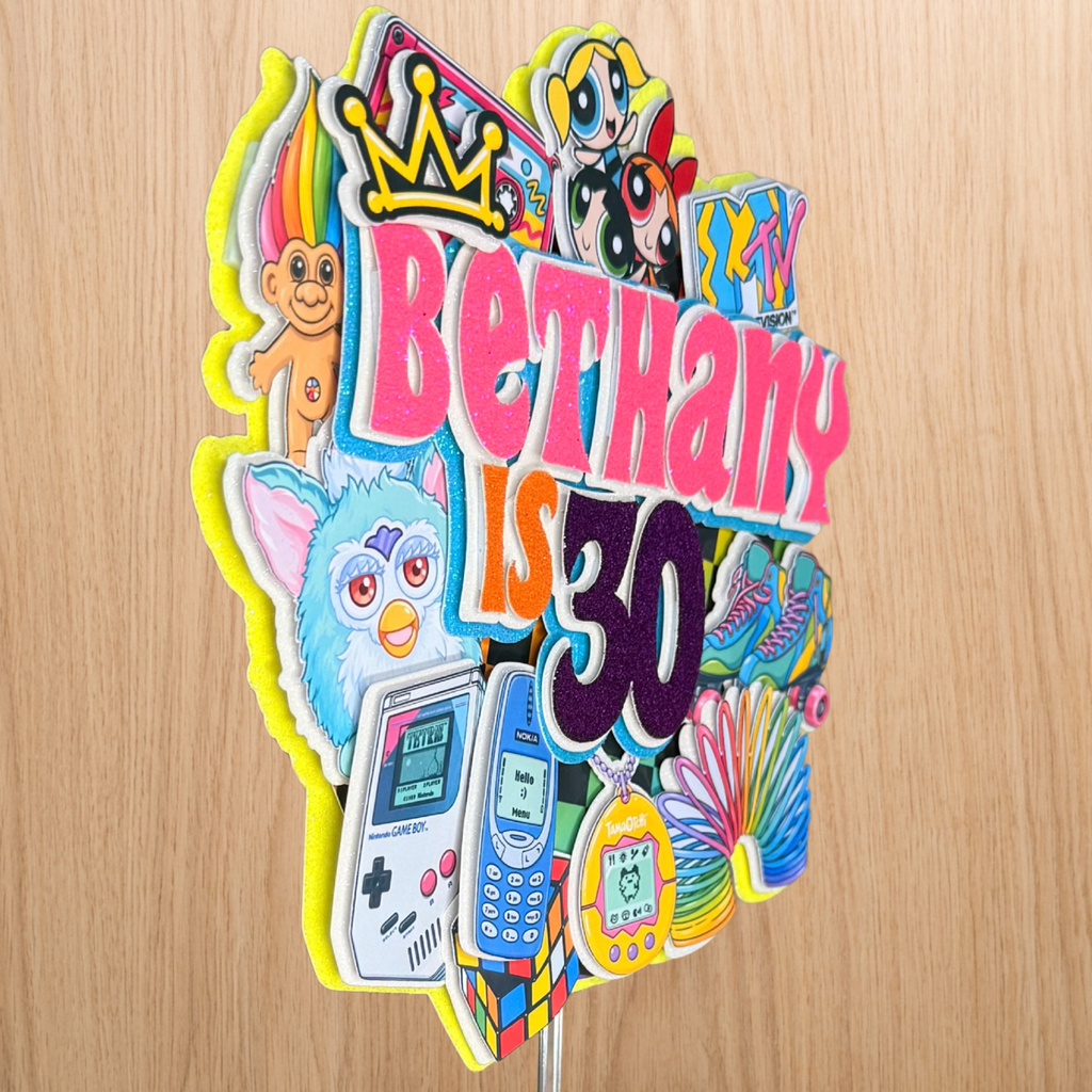 90s Nostalgia Birthday Cake Topper | Personalised Name & Age