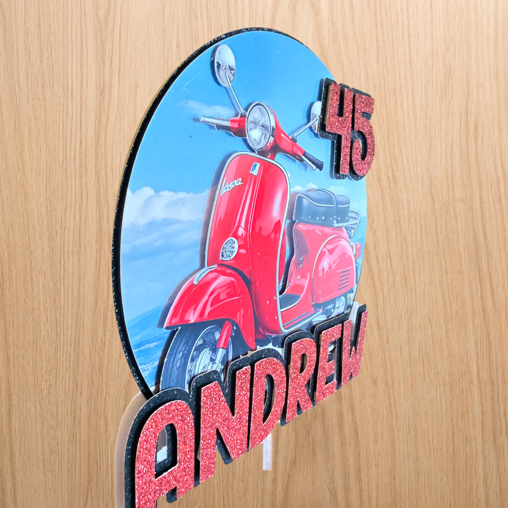 Vespa Scooter Cake Topper | Personalised Name & Age Birthday Topper