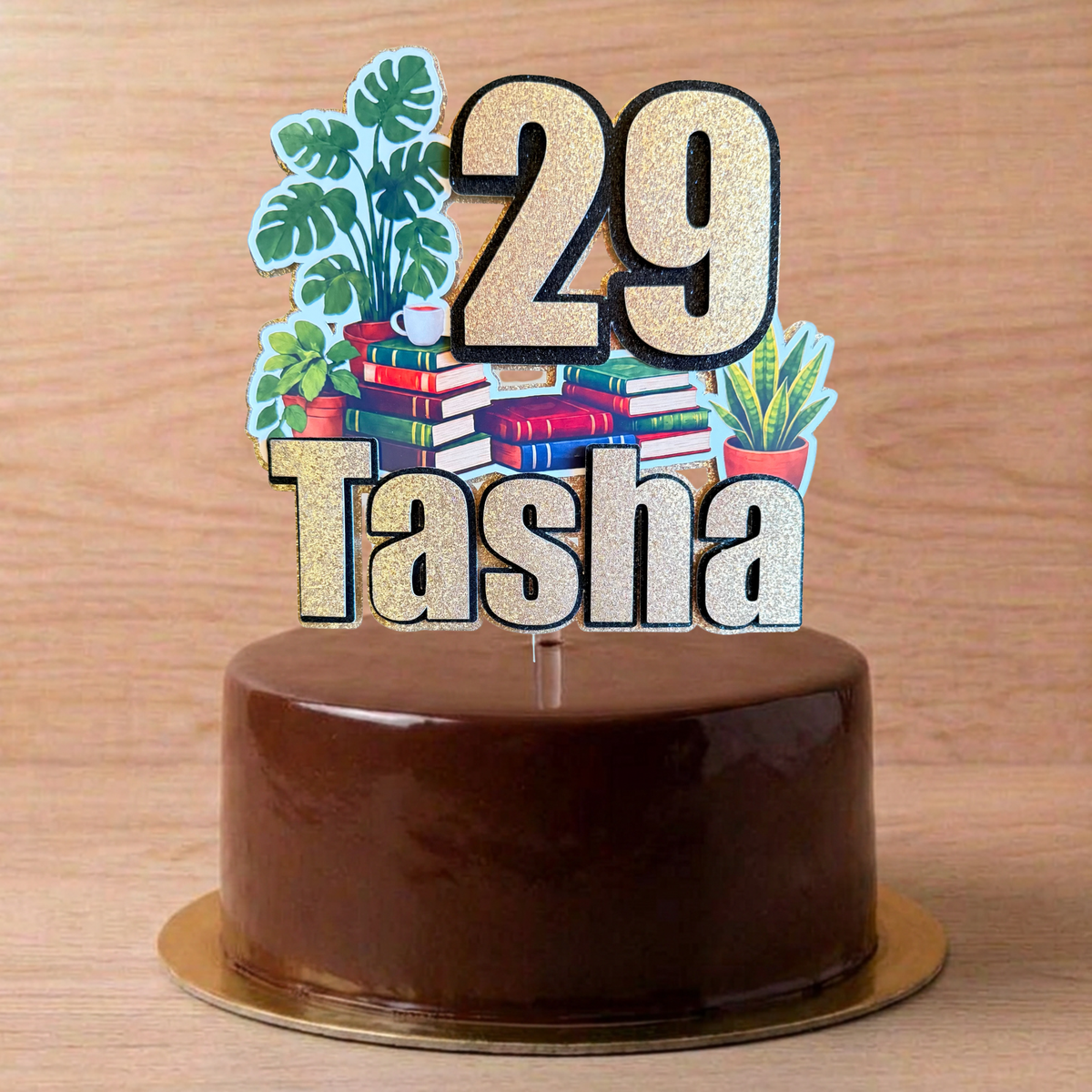 Book & Plant Lover Birthday Cake Topper – Name & Age