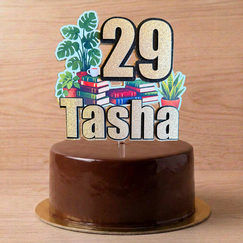 Book & Plant Lover Birthday Cake Topper – Name & Age