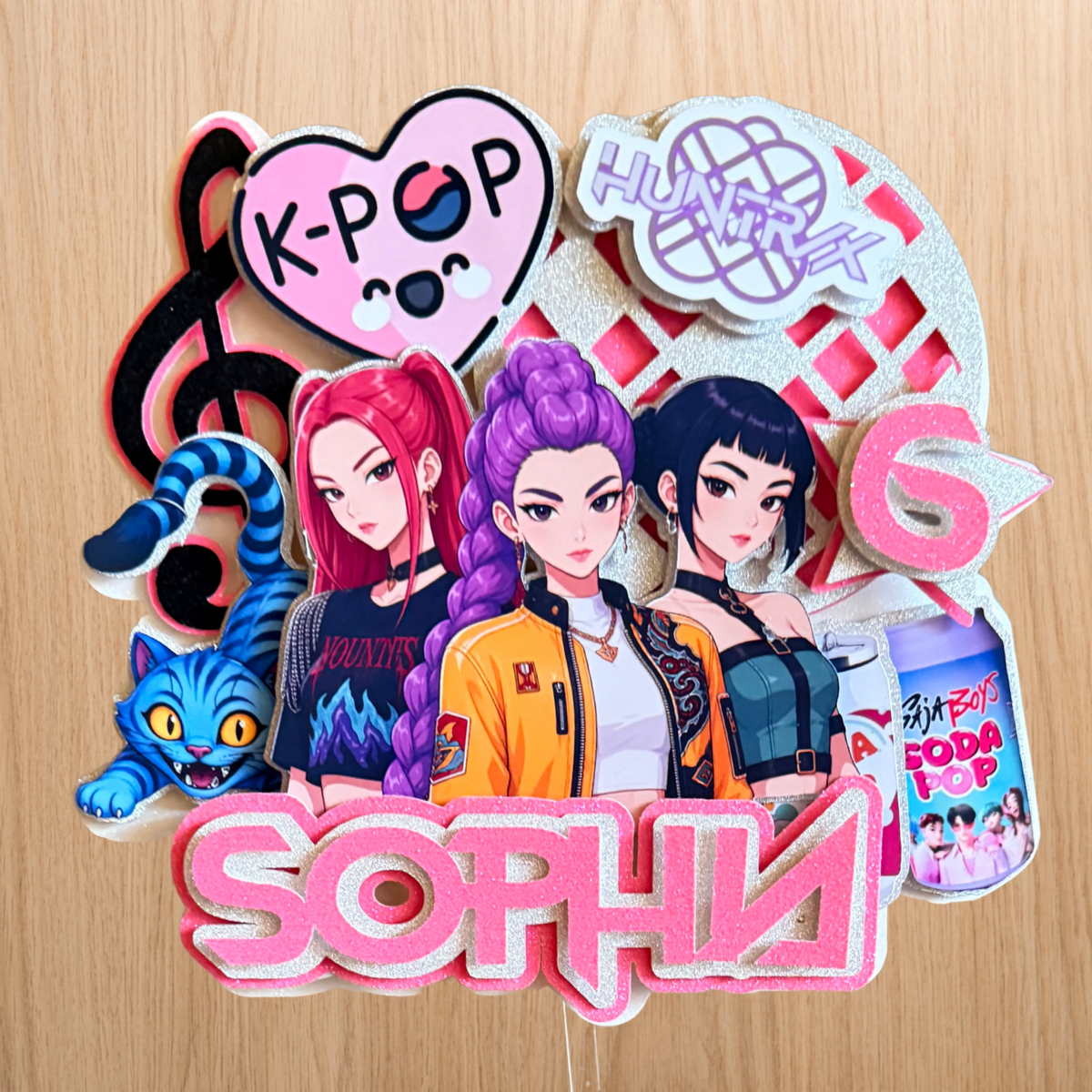 K-Pop Demon Hunters Cake Topper with Optional Cake Gems | Personalised