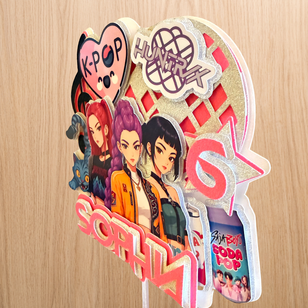 K-Pop Demon Hunters Cake Topper with Optional Cake Gems | Personalised