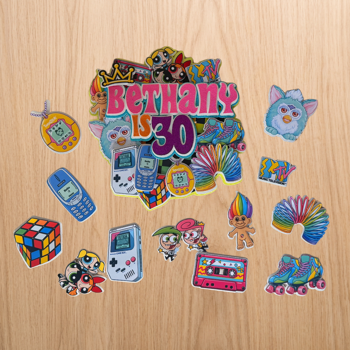 90s Nostalgia Birthday Cake Topper | Personalised Name & Age