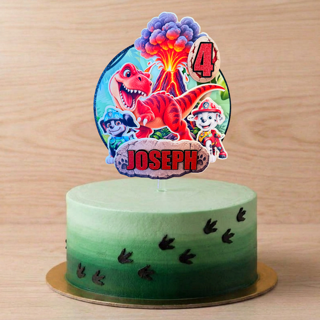 Paw Patrol Dino Movie Cake Topper | Personalised Name & Age Birthday Decoration