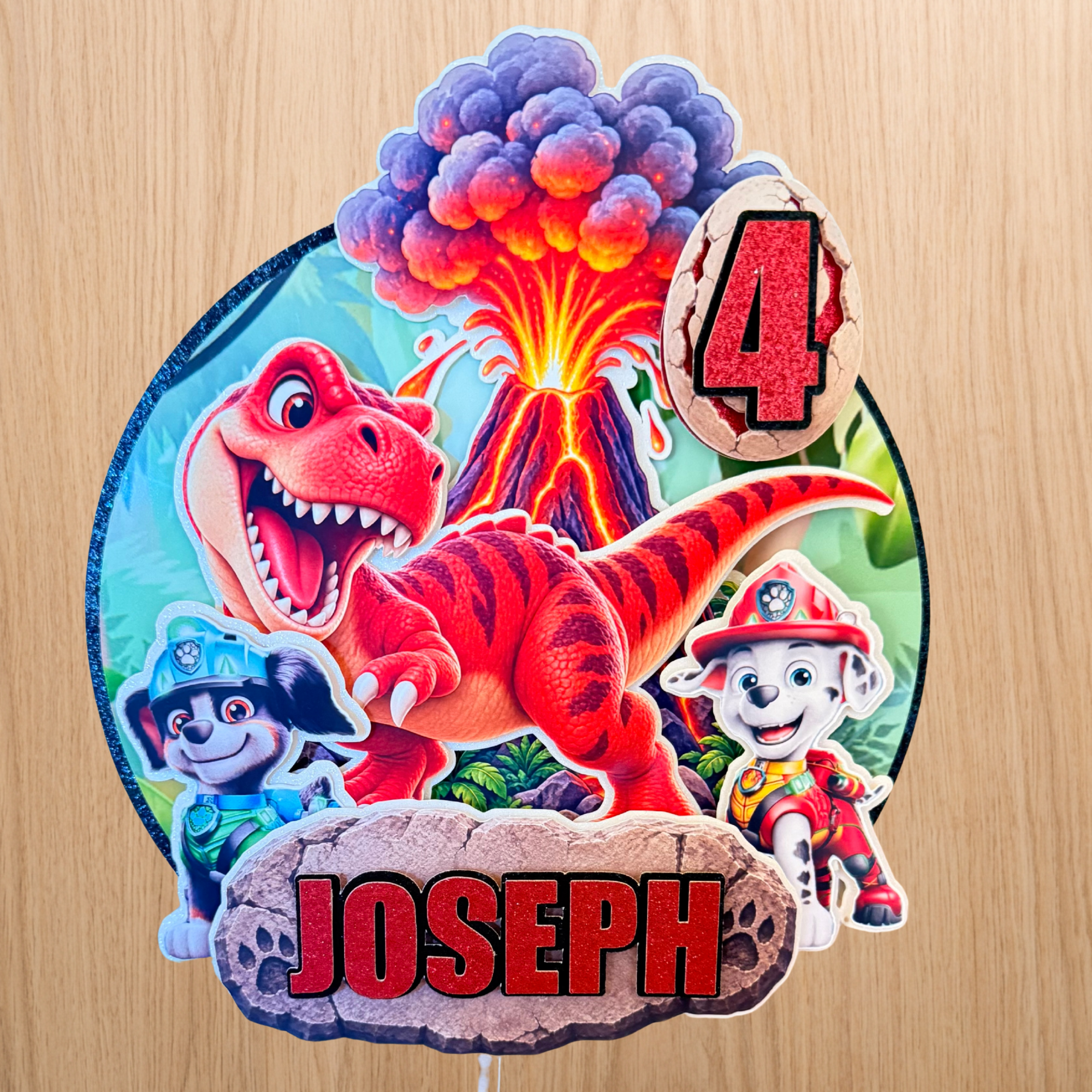 Paw Patrol Dino Movie Cake Topper | Personalised Name & Age Birthday Decoration