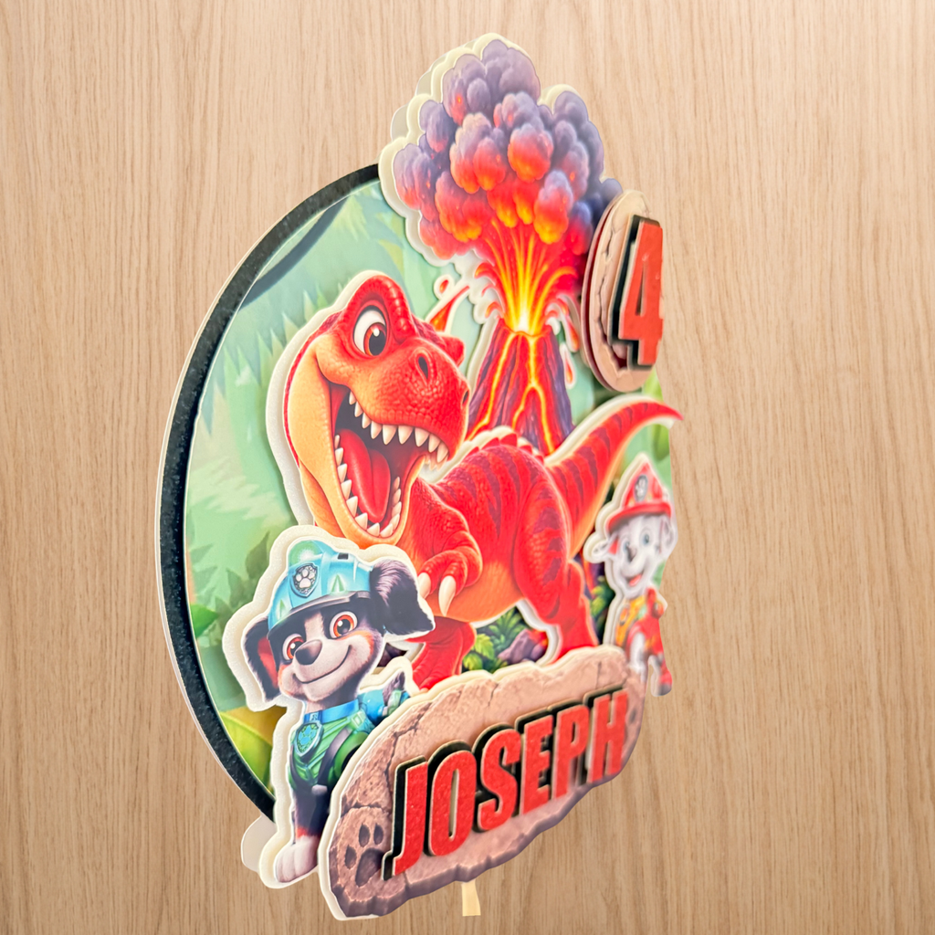 Paw Patrol Dino Movie Cake Topper | Personalised Name & Age Birthday Decoration