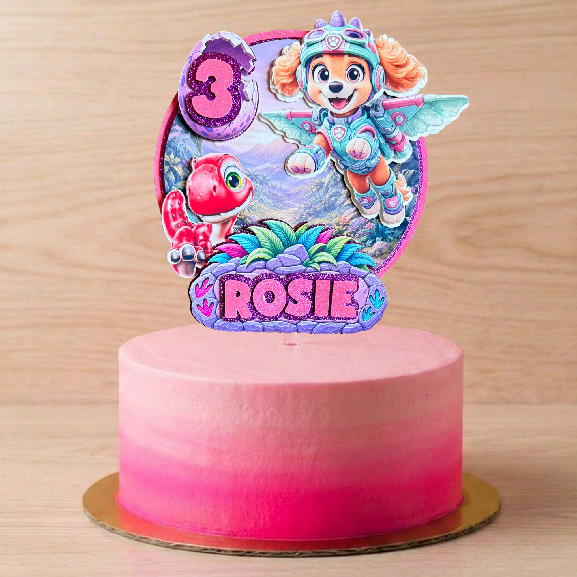 Personalised Paw Patrol Dino Movie Skye Cake Topper