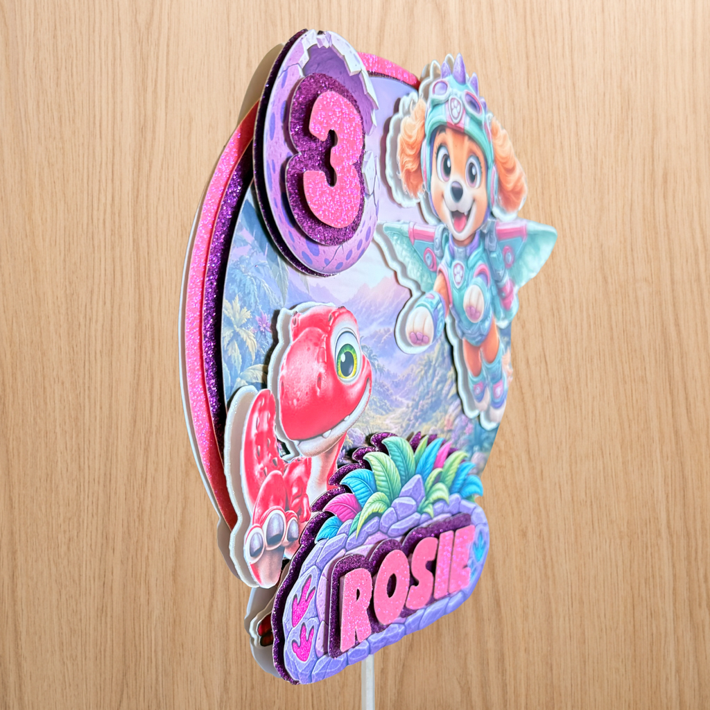 Personalised Paw Patrol Dino Movie Skye Cake Topper