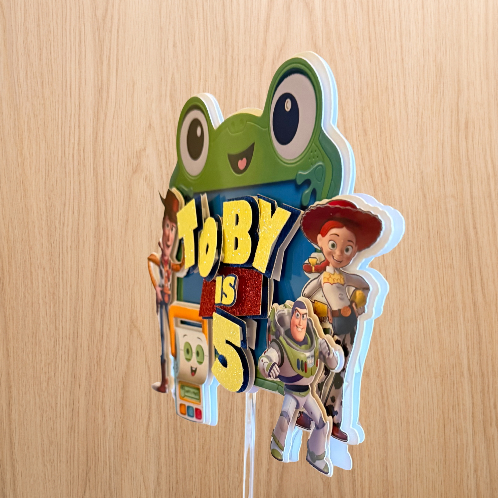 Toy Story 5 Birthday Cake Topper – Personalised Name & Age Decoration