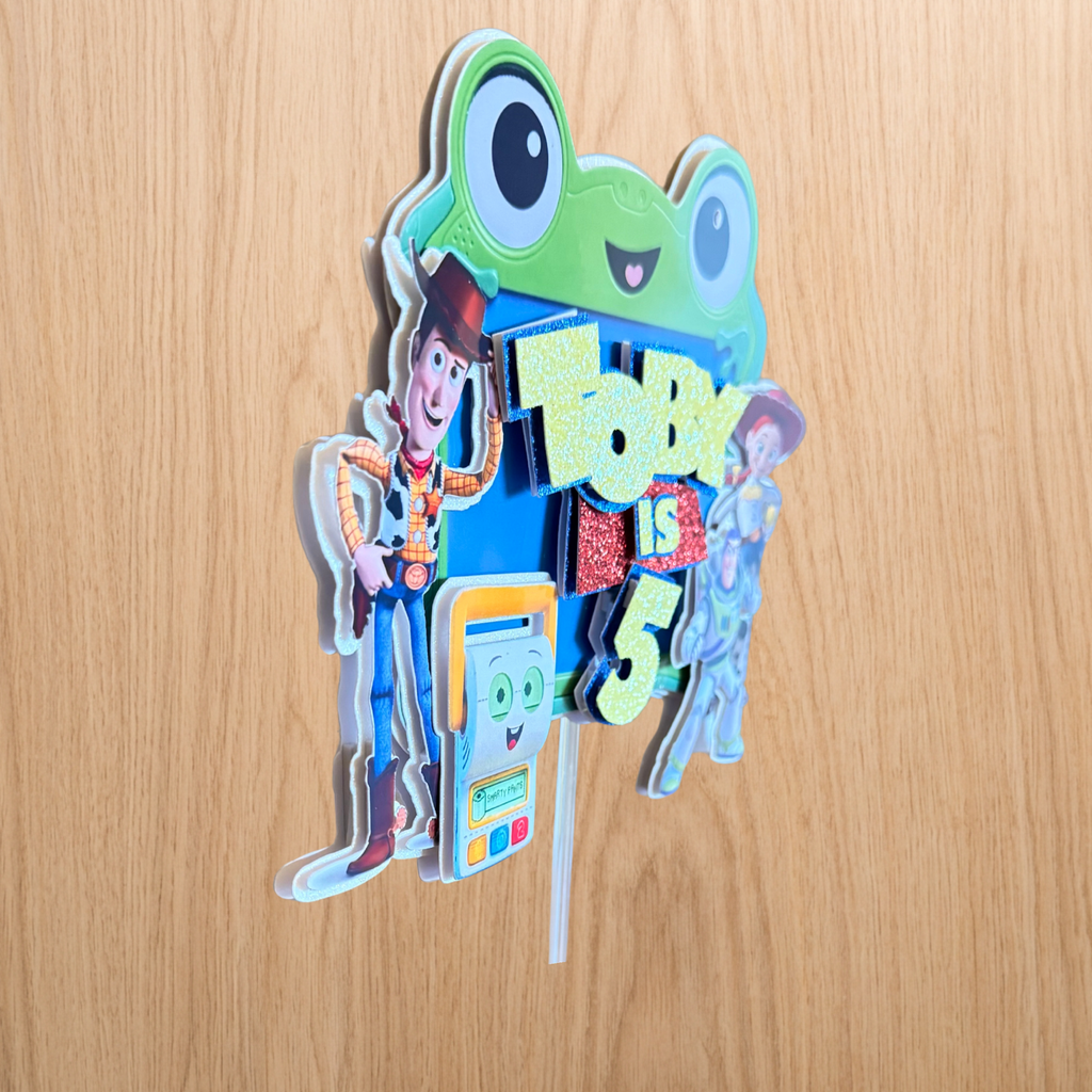Toy Story 5 Birthday Cake Topper – Personalised Name & Age Decoration