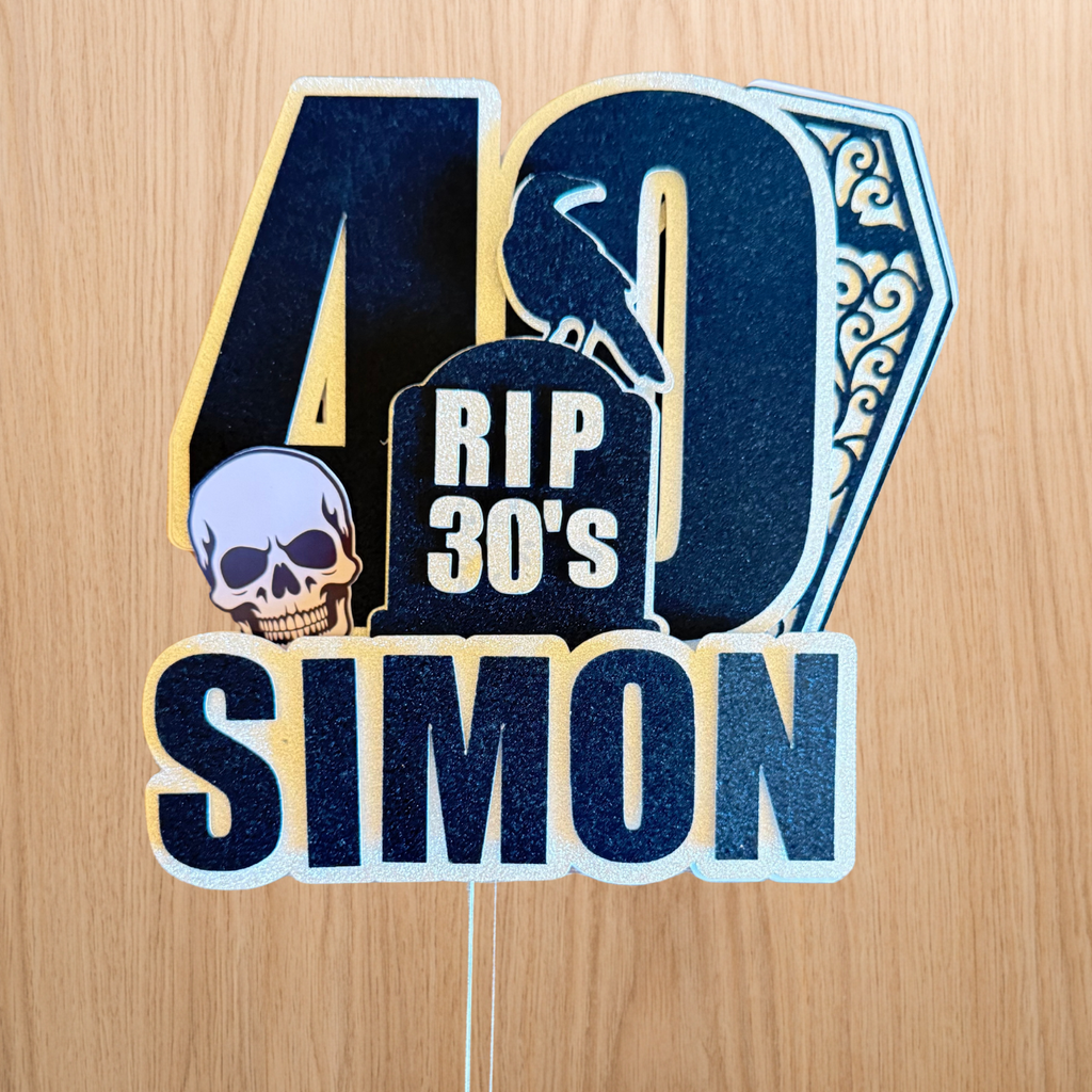 RIP Birthday Cake Topper | Personalised 30th, 40th & 50th Birthday | Complete Party Set