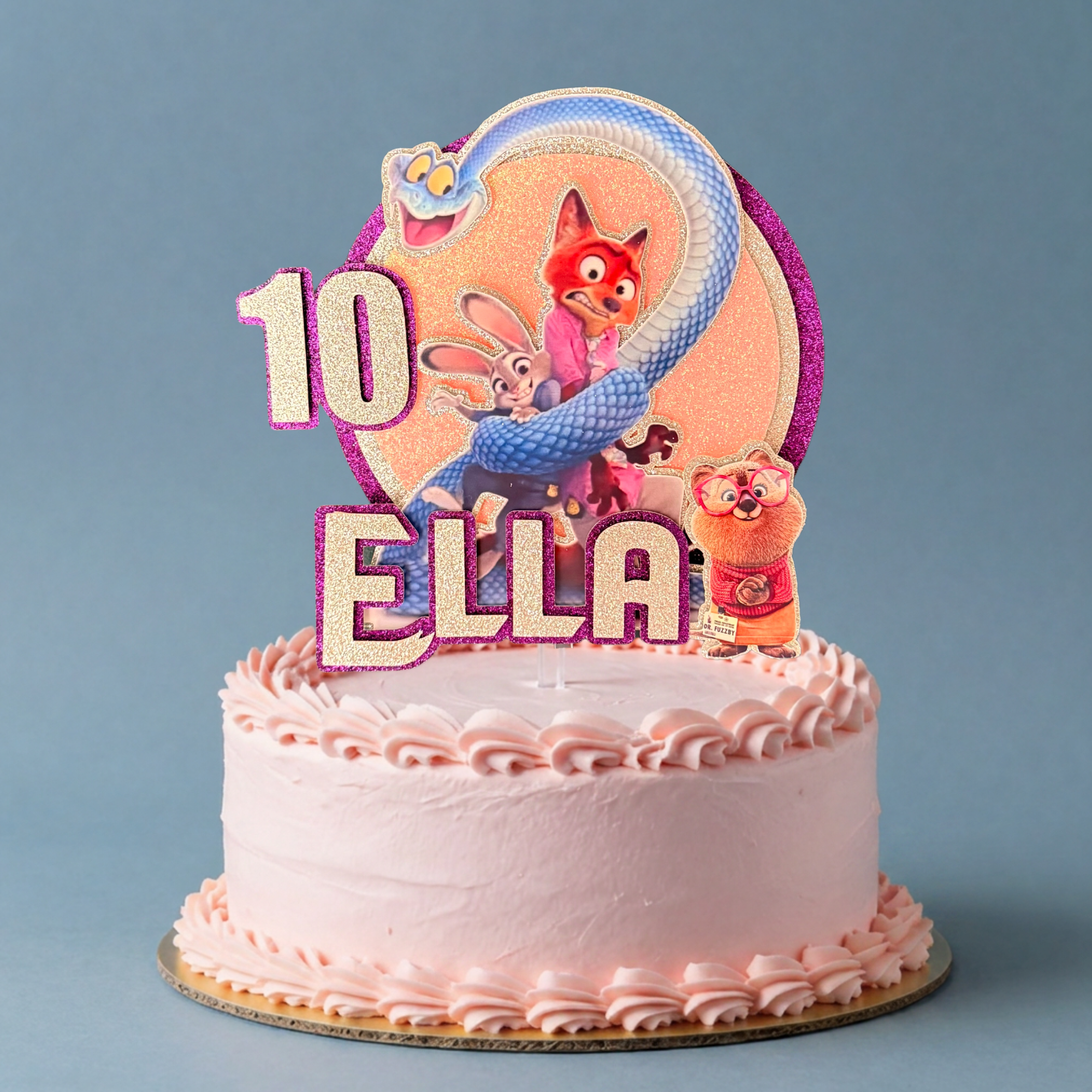 Zootopia 2 Personalised Cake Topper | Purple Glitter Name & Age Birthday Decoration