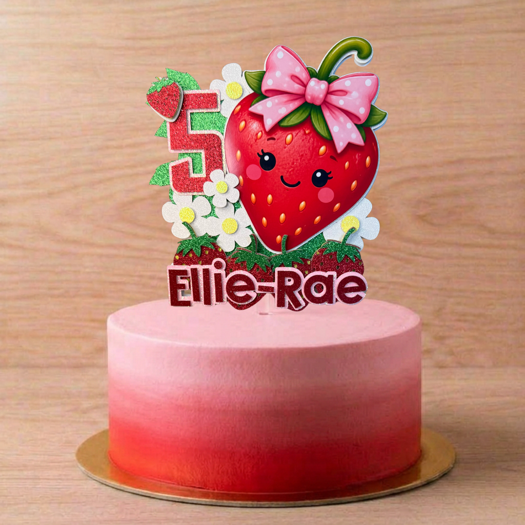 Strawberry Birthday Cake Topper | Personalised Strawberry Cake Decoration | First Birthday Topper