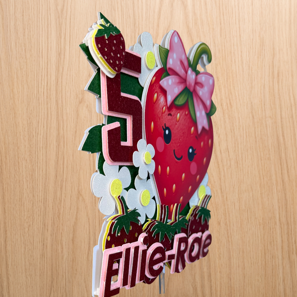 Strawberry Birthday Cake Topper | Personalised Strawberry Cake Decoration | First Birthday Topper