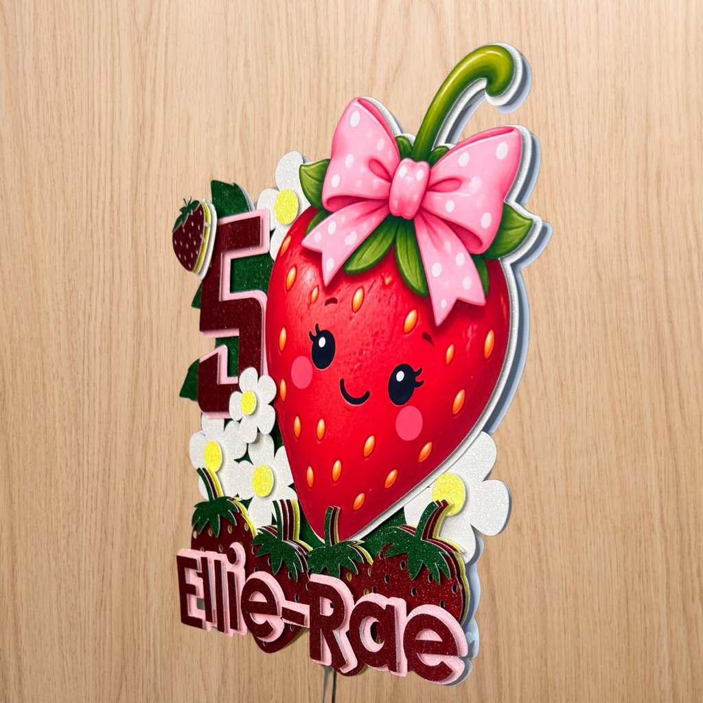 Strawberry Birthday Cake Topper | Personalised Strawberry Cake Decoration | First Birthday Topper