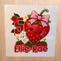 Strawberry Personalised Birthday Card – Cute Pink Bow – Name & Age