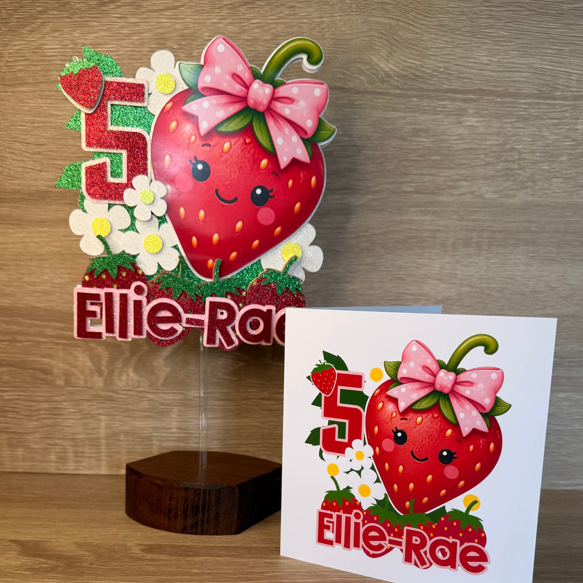 Strawberry Birthday Cake Topper | Personalised Strawberry Cake Decoration | First Birthday Topper