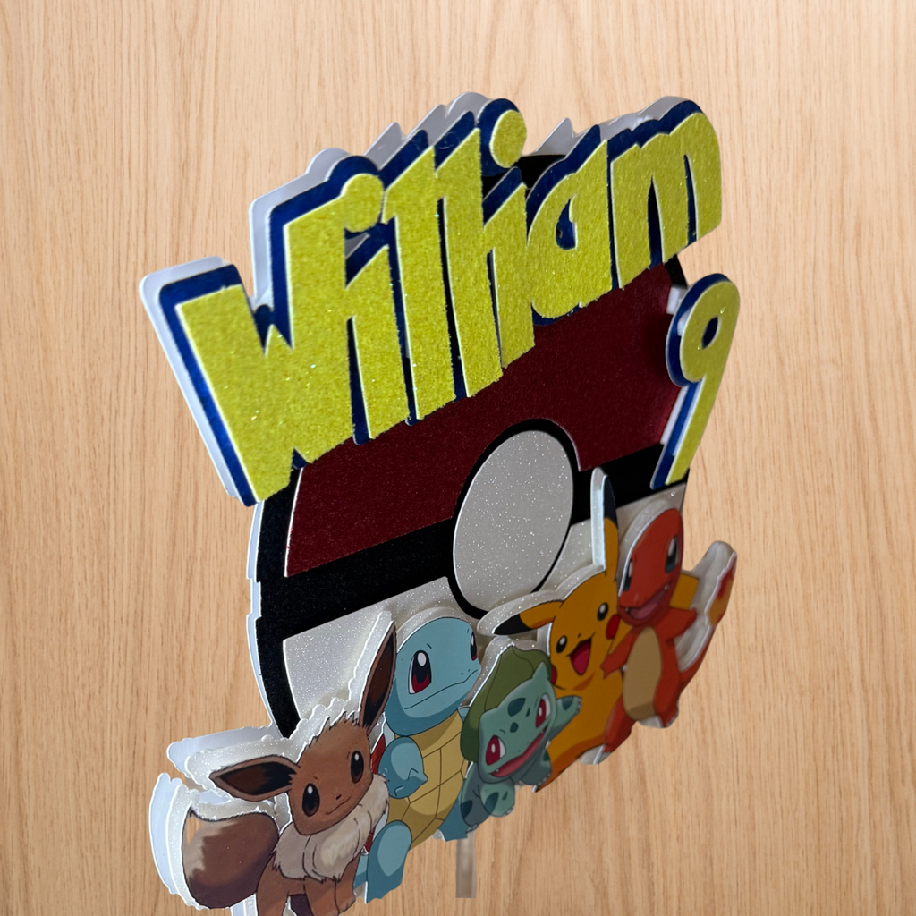 Pokemon Cake Topper | Personalised Name & Age Birthday Decoration