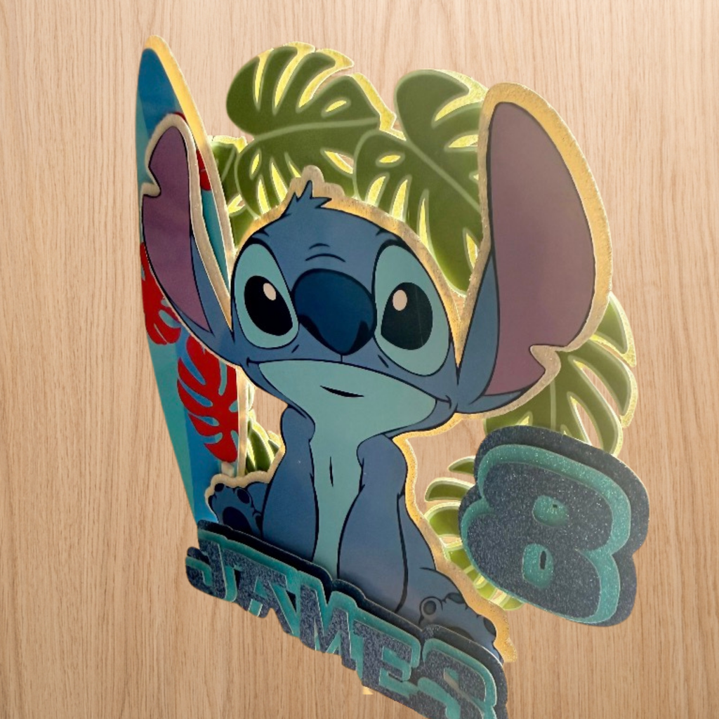 Stitch Inspired Cake Topper | Custom Name & Age Birthday Decoration