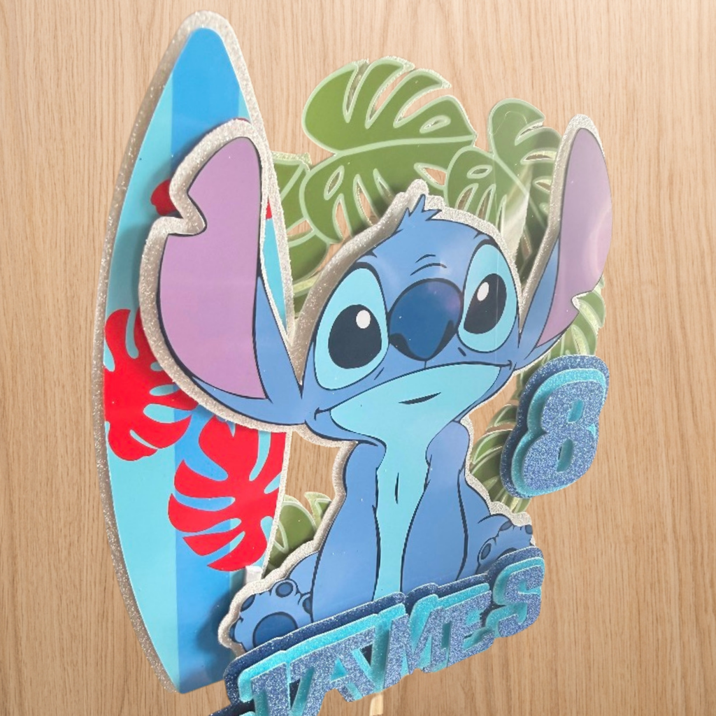Stitch Inspired Cake Topper | Custom Name & Age Birthday Decoration