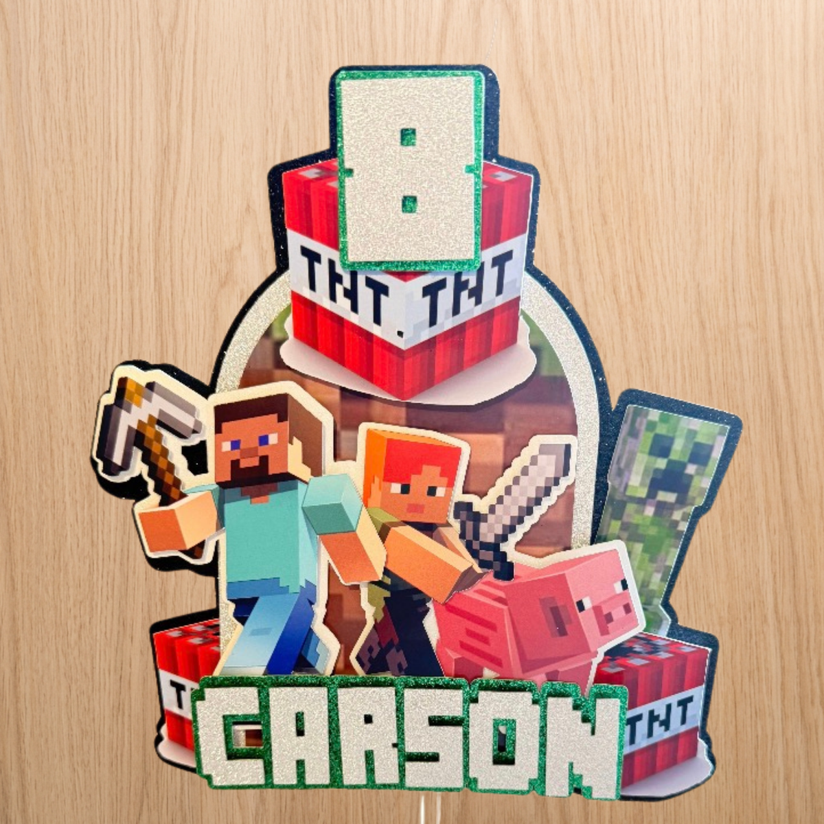 Minecraft Cake Topper | Custom Name & Age Birthday Decoration