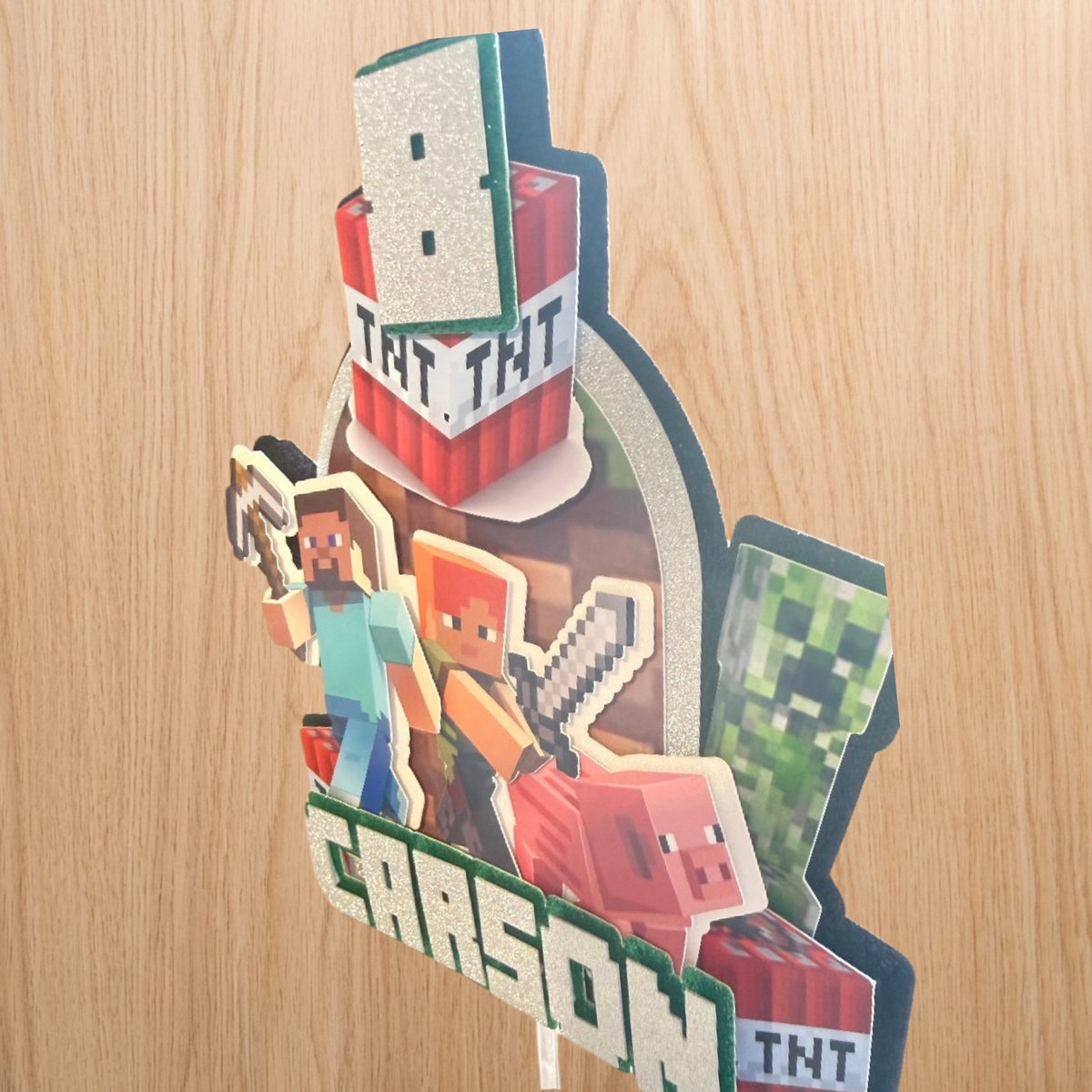 Minecraft Cake Topper | Custom Name & Age Birthday Decoration
