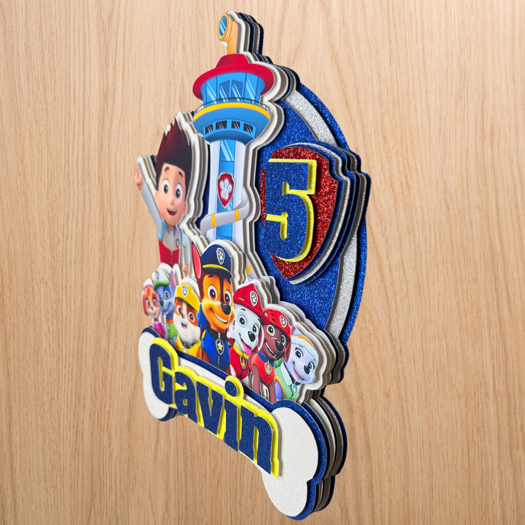 Paw Patrol Cake Topper | Custom Name & Age Birthday Decoration
