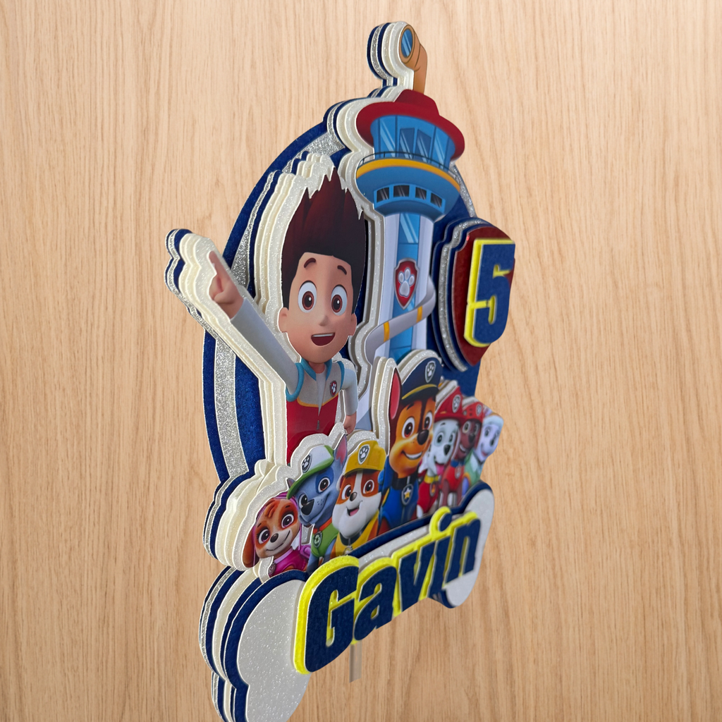 Paw Patrol Cake Topper | Custom Name & Age Birthday Decoration