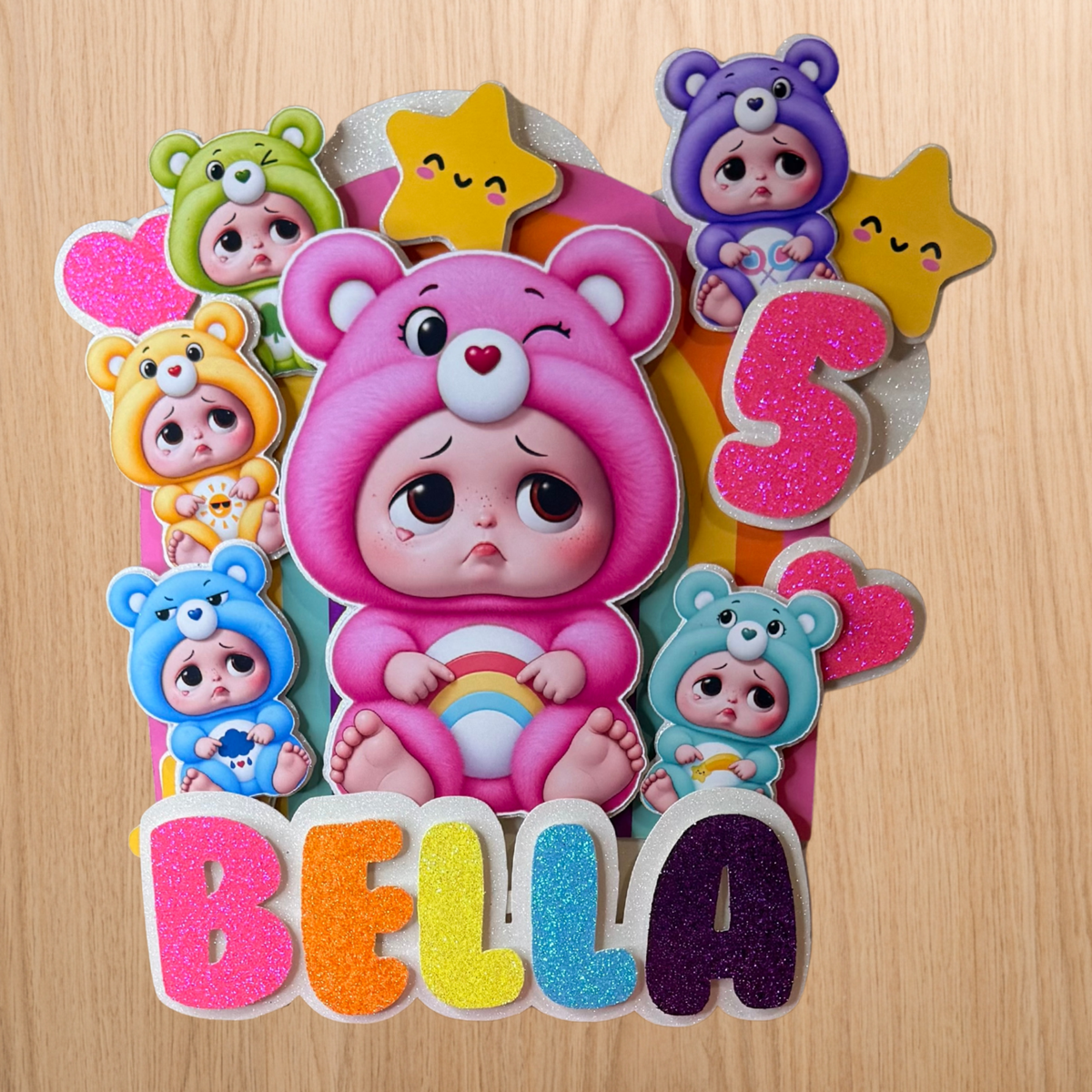 Sad Baby Care Bears Inspired Personalised Birthday Cake Topper