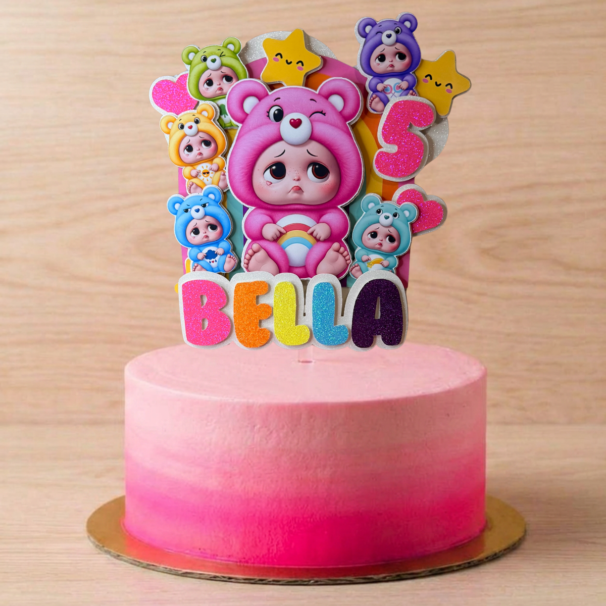 Sad Baby Care Bears Inspired Personalised Birthday Cake Topper