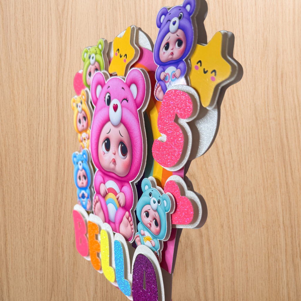 Sad Baby Care Bears Inspired Personalised Birthday Cake Topper