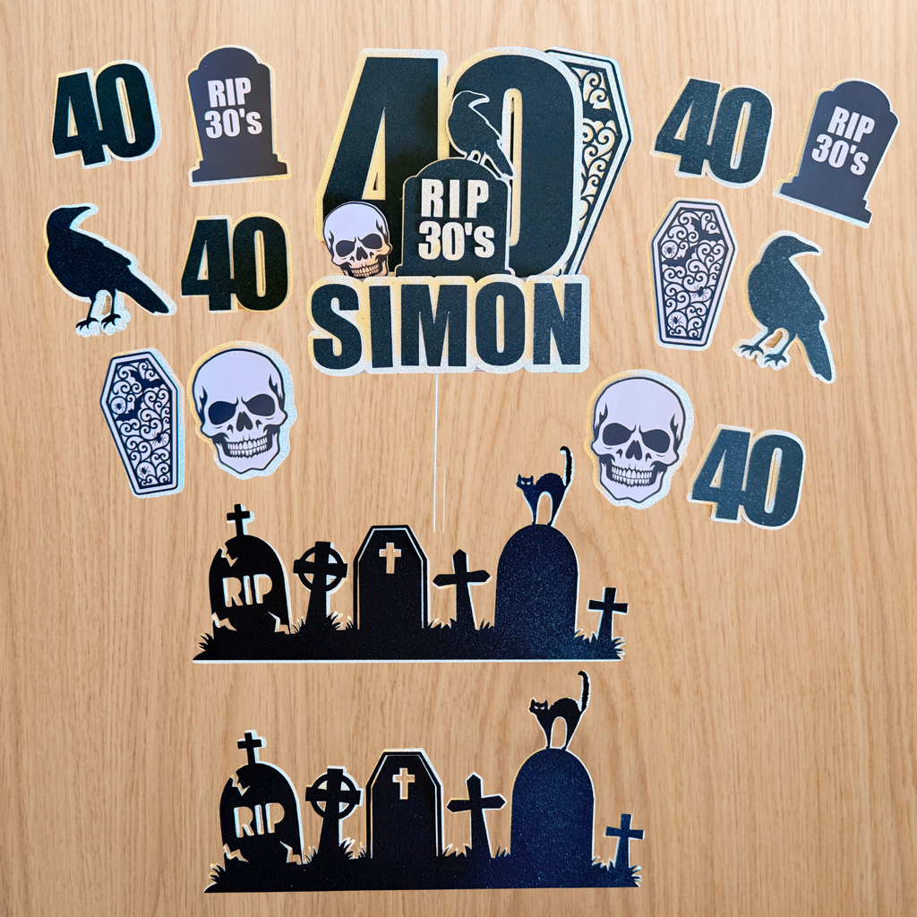 RIP Birthday Cake Topper | Personalised 30th, 40th & 50th Birthday | Complete Party Set