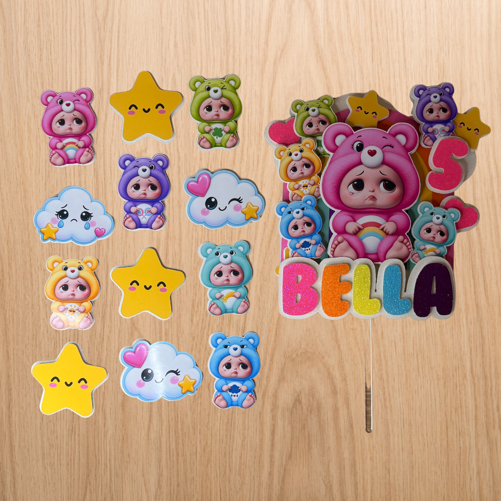 Sad Baby Care Bears Inspired Personalised Birthday Cake Topper
