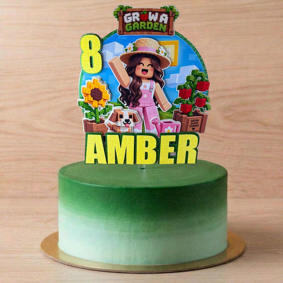Roblox Grow A Garden Inspired Cake Topper | Personalised Name & Age Birthday Decoration