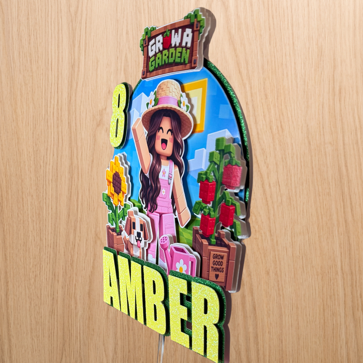 Roblox Grow A Garden Inspired Cake Topper | Personalised Name & Age Birthday Decoration