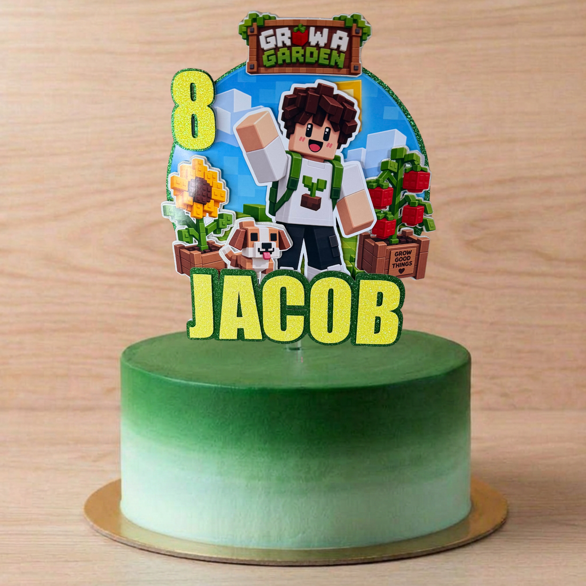 Roblox Grow A Garden Inspired Cake Topper | Personalised Name & Age Birthday Decoration