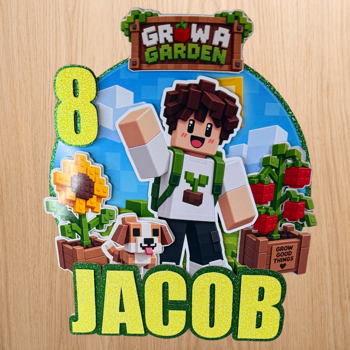 Roblox Grow A Garden Inspired Cake Topper | Personalised Name & Age Birthday Decoration