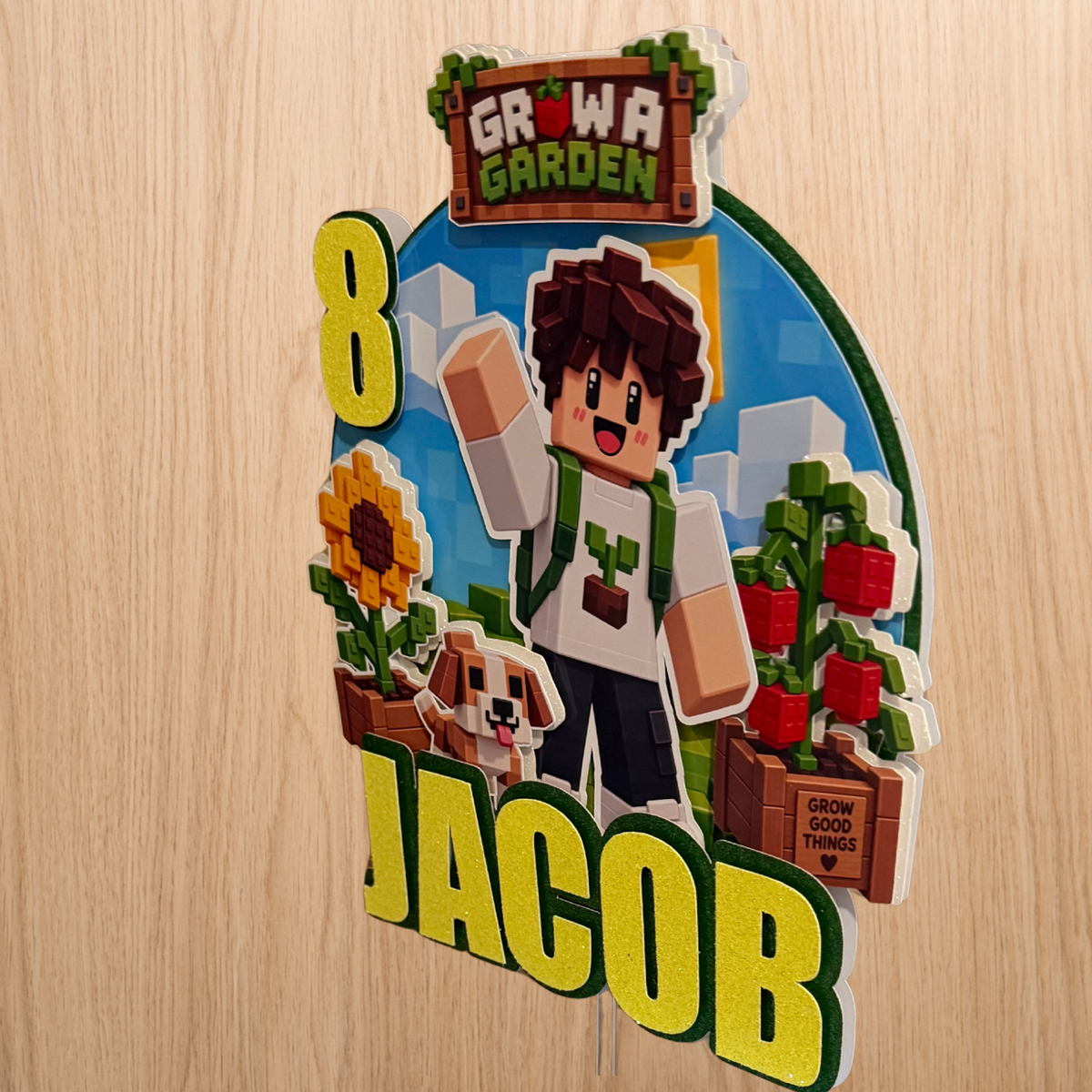 Roblox Grow A Garden Inspired Cake Topper | Personalised Name & Age Birthday Decoration