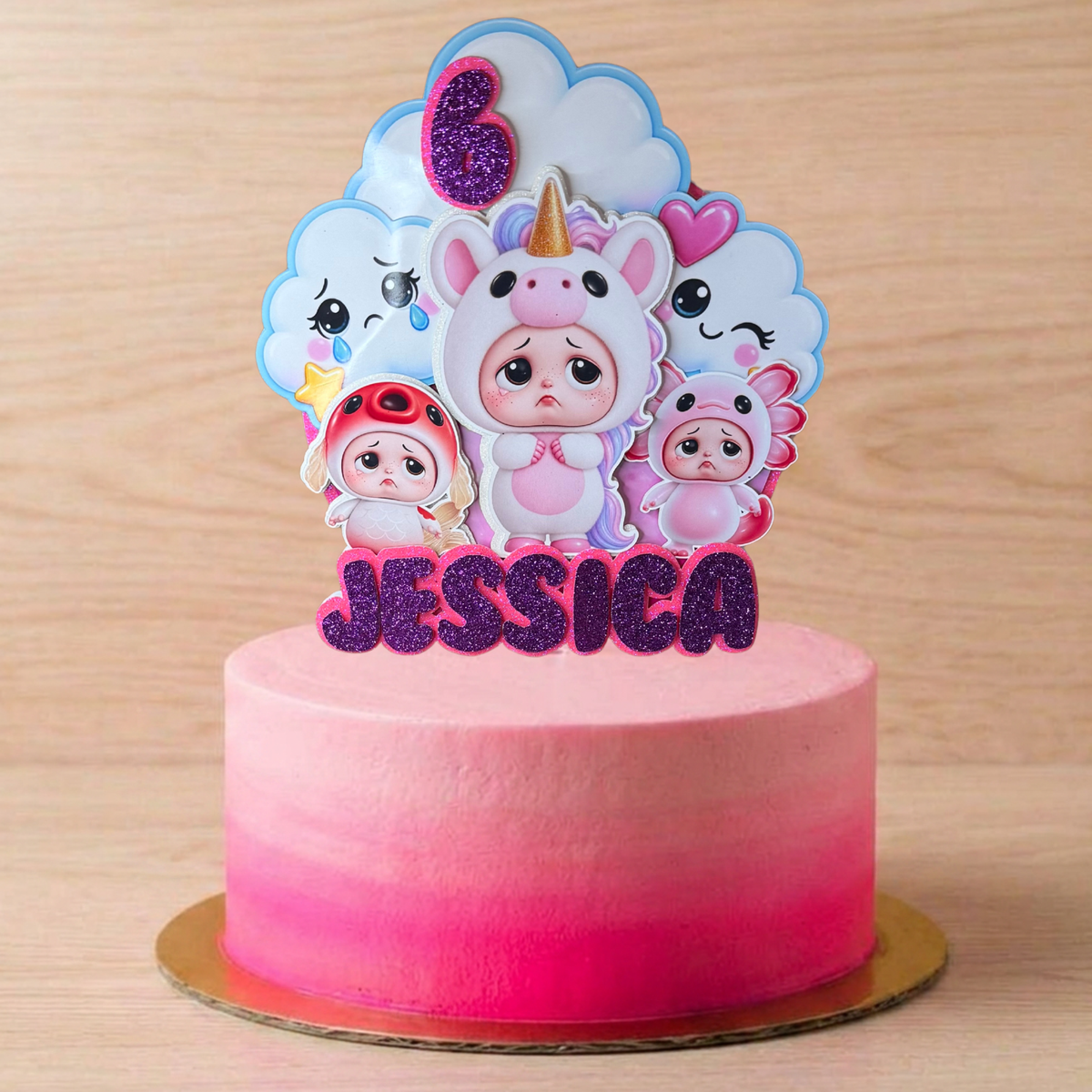 Sad Baby Unicorn Inspired Personalised Birthday Cake Topper