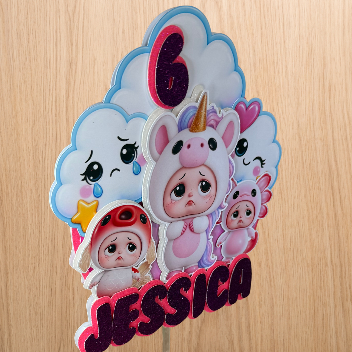 Sad Baby Unicorn Inspired Personalised Birthday Cake Topper