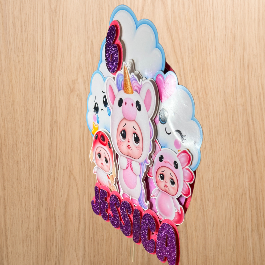 Sad Baby Unicorn Inspired Personalised Birthday Cake Topper