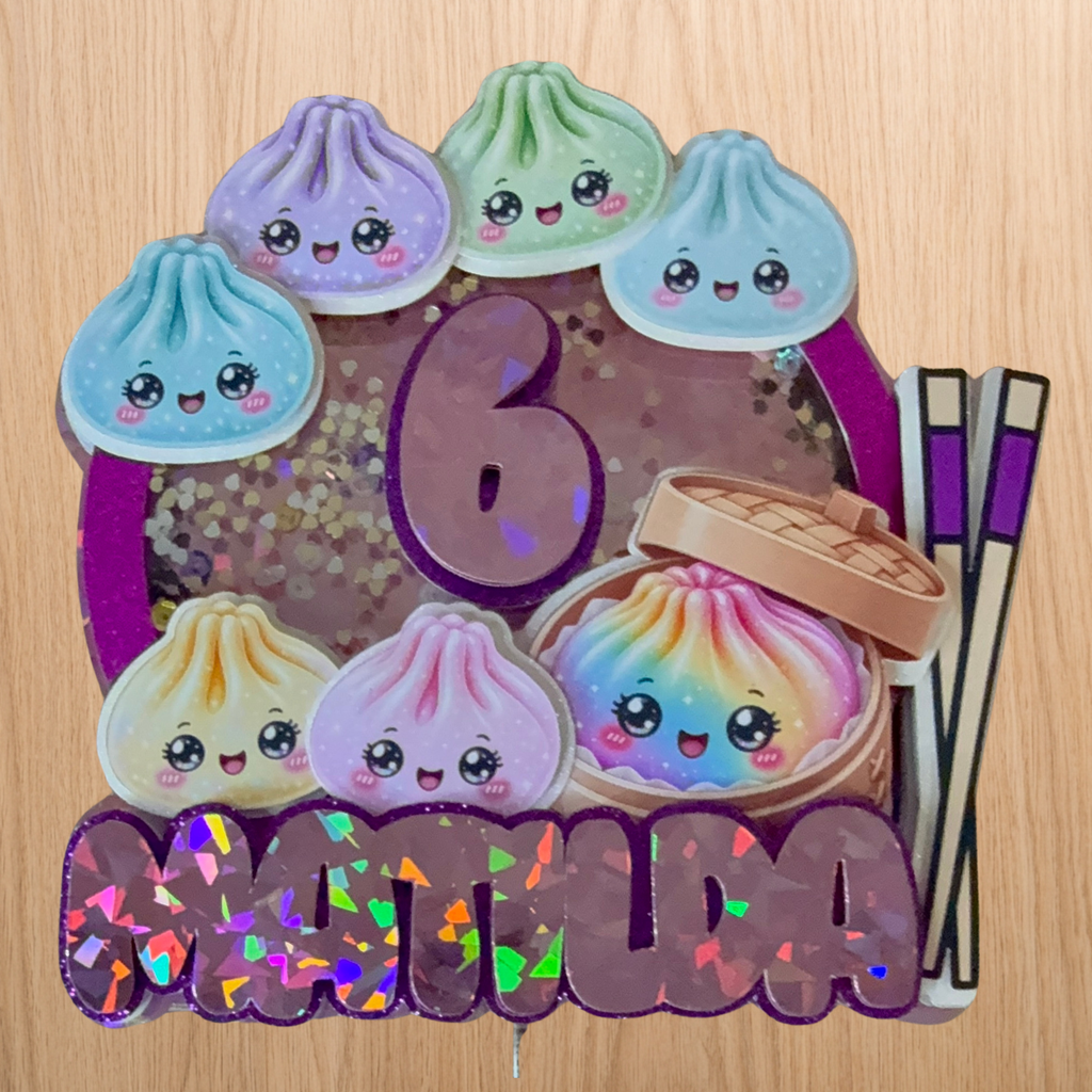 Kawaii Dumpling Shaker Cake Topper | Personalised Name & Age Birthday Decoration