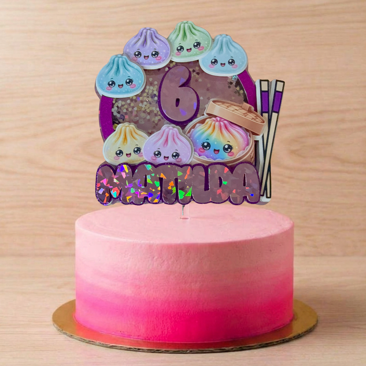 Kawaii Dumpling Shaker Cake Topper | Personalised Name & Age Birthday Decoration