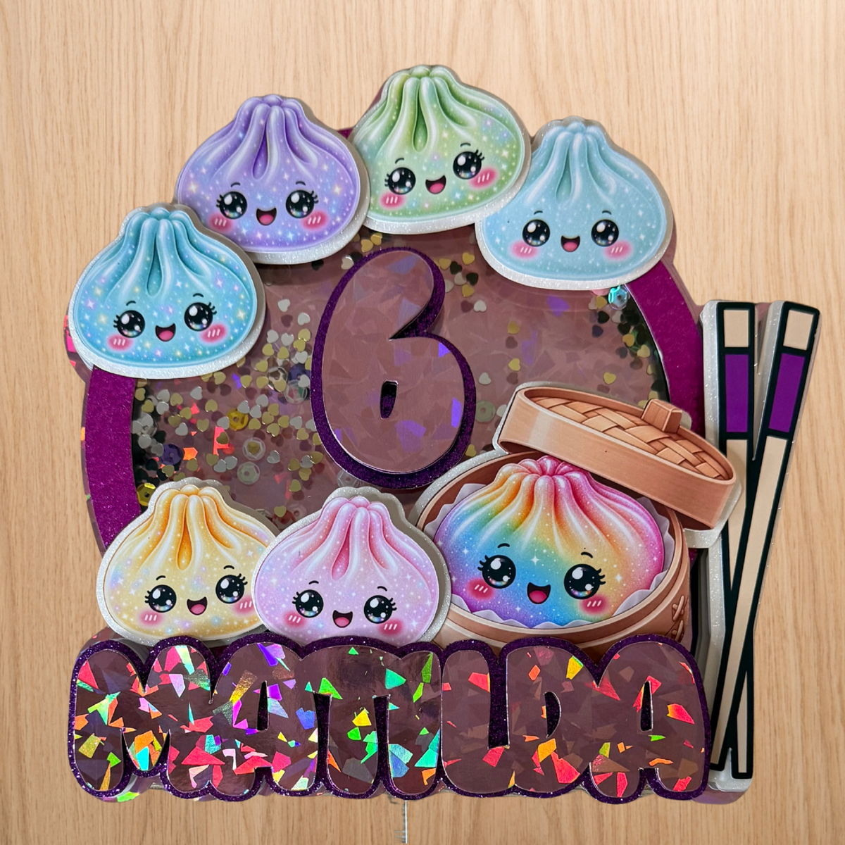 Kawaii Dumpling Shaker Cake Topper | Personalised Name & Age Birthday Decoration